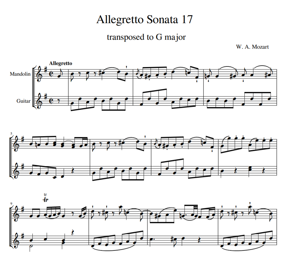 W. A. Mozart - Allegretto Sonata 17   for guitar  mandolin